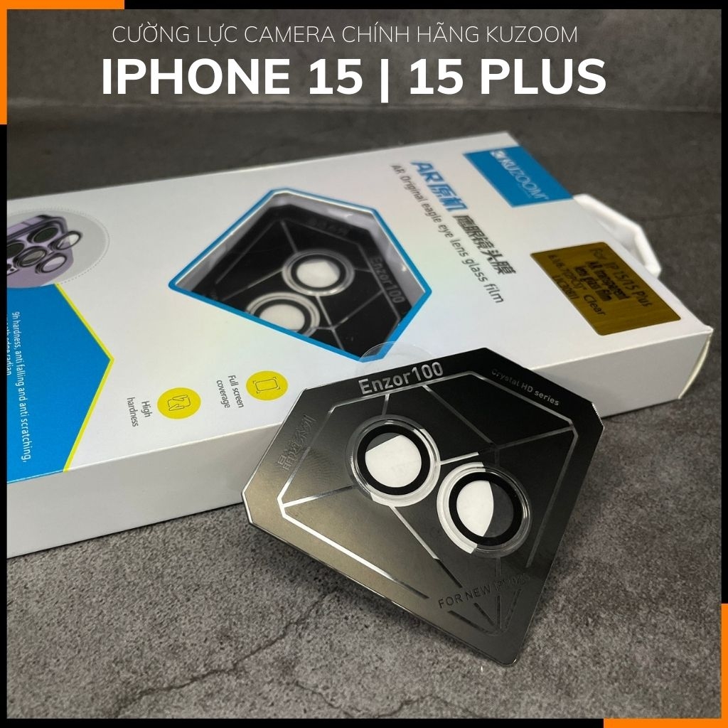 Cường lực camera iphone 15, 15 plus chính hãng KUZOOM viền nhiều màu chất lượng rõ nét bảo vệ toàn diện cụm camera phụ kiện huỳnh tân store