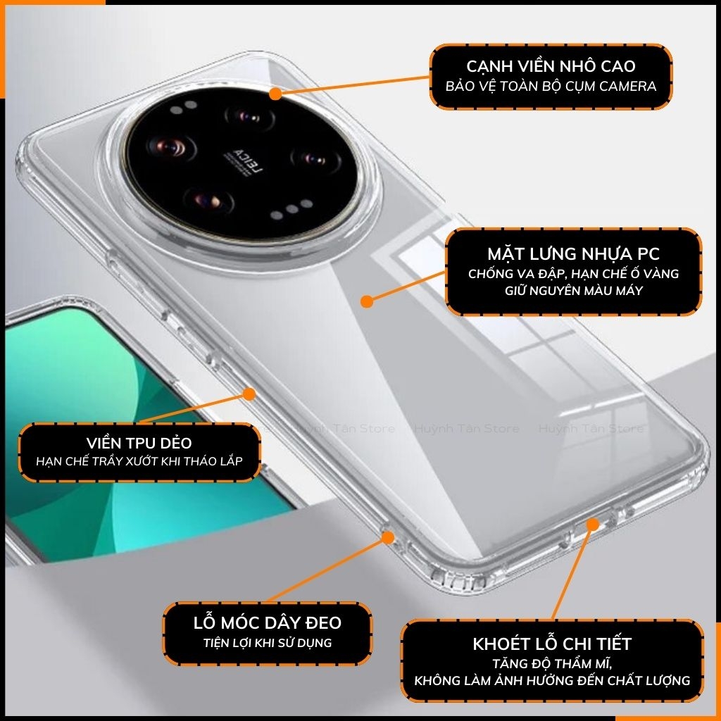 Ốp lưng xiaomi mi 14 ultra chống sốc CLEAR COLOR VER 4 trong suốt không ố vàng bảo vệ camera phụ kiện huỳnh tân store