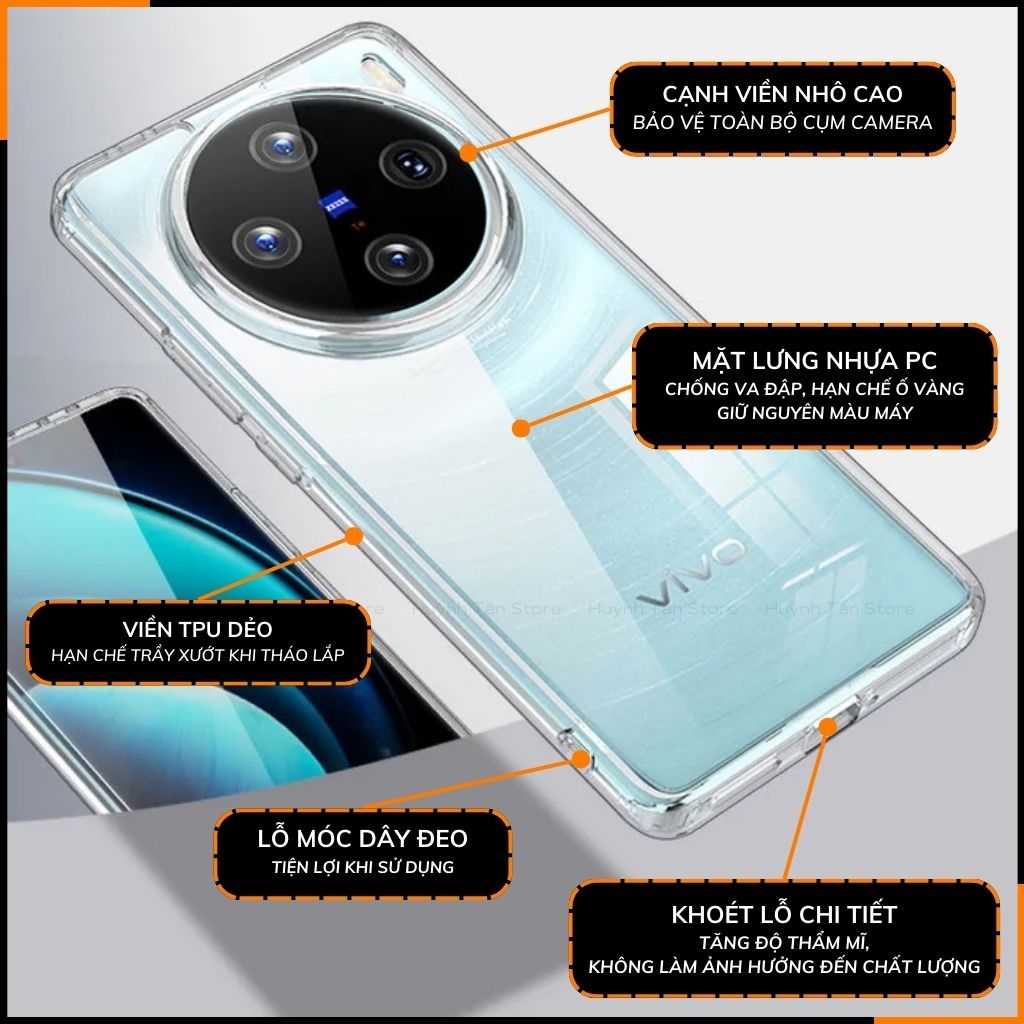 Ốp lưng vivo x100 pro chống sốc CLEAR COLOR VER 4 trong suốt không ố vàng bảo vệ camera phụ kiện huỳnh tân store