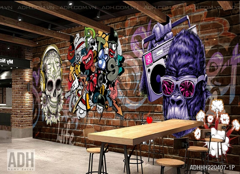 Tranh dán tường Hip Hop, Baber, grafiti, Trẻ trung, độc lạ dành cho quán tóc, cafe, trà sữa