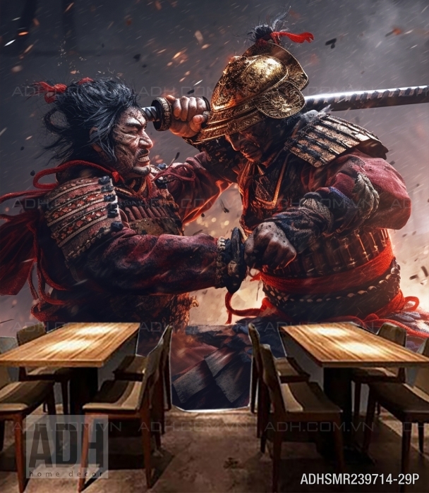 Tranh dán tường  cuộc chiên của các Chiến Binh SAMURAI