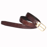 Thắt lưng da cá sấu liền bụng mặt khóa thép không gỉ màu vàng