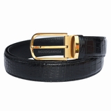 Thắt lưng da cá sấu liền bụng mặt khóa thép không gỉ màu vàng