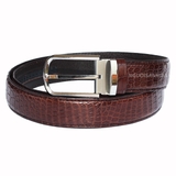 Thắt lưng da cá sấu liền bụng mặt khóa thép không gỉ màu trắng