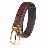 Thắt lưng da cá sấu liền bụng mặt khóa thép không gỉ màu vàng