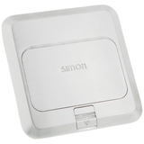Ổ cắm âm sàn màu bạc gồm 4 ổ căm loa 6,35mm và 2 ổ cắm audio Simon TD120F15H