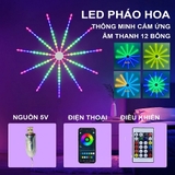 Đèn led pháo hoa RGB (kèm điều khiển + kết nối app) tia dài 50cm, dây đèn led pháo hoa cảm biến âm thanh, nháy theo nhạc