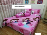 Bộ ga trải giường chần bông Xoa nhung Married Hồng-Loại 1.8x2m
