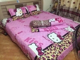 Bộ ga trải giường chần bông Cotton nhung Kitty Hồng Loại - 1.6x2m
