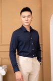 Áo sơ mi slimfit dài tay navy vân ô Aligro ALGS223