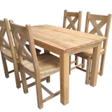 Bộ bàn ăn gỗ sồi 4 ghế mặt gỗ lưng chữ X