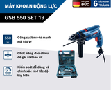 Bộ máy khoan động lực Bosch GSB 550 MP SET 19 chi tiết