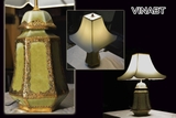 Đèn bàn, đèn đầu giường VINABT men xanh Celadon hinhf  lục lăng bọc đồng, chao chùa