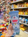 ly nước nhựa kèm ống hút doraemon, gấu pooh dễ thương