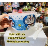 Tô sứ 2 quai có nắp đậy kèm muỗng Đoraemon