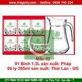 Bộ bình ly thủy tinh 356 Pháp