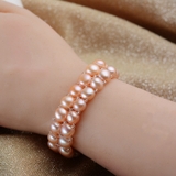 Vòng tay ngọc trai thiên nhiên Chuỗi tết đôi tròn dẹt Button Pearl(7-8ly) - CTJ1304