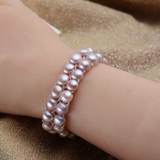 Vòng tay ngọc trai thiên nhiên Chuỗi tết đôi tròn dẹt Button Pearl(7-8ly) - CTJ1304