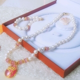 Bộ trang sức Ngọc trai nước ngọt thiên nhiên Cao cấp 2M - Chuỗi đơn tròn Mix đá mã não - Quà tặng Bà và Mẹ - NULLAN PEARL (8-9ly) - CTJ0101