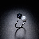 Nhẫn Ngọc trai bạc Cao cấp - Song ngọc - TU PEARL (8-9ly) - CTJ0413