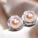 Bông tai Ngọc trai nước ngọt Thiên nhiên Cao cấp - Hoa 6 cánh Nạm Zirconia - SANKA FLOWER PEARL (10ly) - CTJ1910