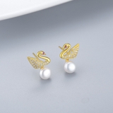 Bông tai Ngọc trai nước ngọt Thiên nhiên Cao cấp - Hồ thiên nga  - SWAN PEARL (6-8ly) - CTJ2010