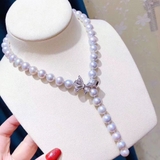 Vòng cổ Ngọc trai nước ngọt Thiên nhiên Cao cấp - Chuỗi đơn tròn thắt nơ - AKITA PEARL (10-11ly) - CTJ2401