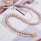 Vòng cổ Ngọc trai nước ngọt Thiên nhiên Cao cấp - Chuỗi đôi tròn Mix nơ - BOWTIE PEARL (4.5-9ly) - CTJ3910