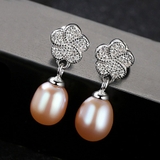 Bông tai Ngọc trai nước ngọt Thiên nhiên Cao cấp - Hoa anh đào - SAKURA PEARL (8-9ly) - CTJ4010