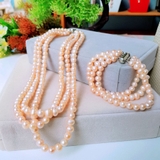 Bộ trang sức Ngọc trai nước ngọt Thiên nhiên Cao cấp - ChuỗI 3 hàng kết nốI - LINA PEARL (6-7ly) - CTJ4011