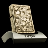 Zippo 1950's Bạc Khối Ý Hoa Văn Khắc Tay Siêu Hiếm - Chưa Sử Dụng