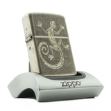 Zippo Bạc Cổ Antique Khắc Hoa Văn Thằn Lằn