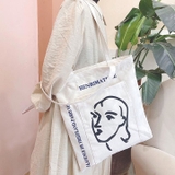 Túi tote vải canvas có khóa phong cách Hàn Quốc