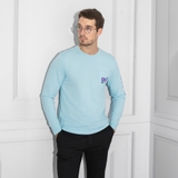 ÁO THUN NAM CỔ TRÒN TAY DÀI XUẤT MỸ MÀU XANH NHẠT AT4404T4