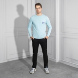 ÁO THUN NAM CỔ TRÒN TAY DÀI XUẤT MỸ MÀU XANH NHẠT AT4404T4