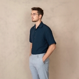 ÁO SƠ MI NAM TAY NGẮN XUẤT MỸ MÀU XANH ĐEN SM4415T3