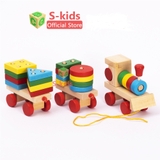 Đồ Chơi Gỗ S-Kids, Tàu Lửa 3 toa thả hình khối đồ chơi phát triển kỹ năng cho bé