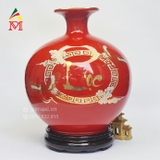 Bình Gốm Men Đỏ Vẽ Chữ Lộc Trang Trí Phòng Khách