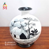 Bình Gốm Men Trắng Cảnh Đồng Quê Trang Trí Phòng Khách