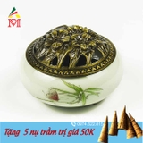 Lư hương đốt trầm gốm sứ cao cấp trắng xanh