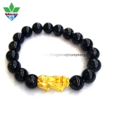 Vòng Tay Thạch Anh tóc đen, charm Tỳ Hưu Thiên Lộc vàng 24k