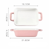 Dĩa nướng sứ chữ nhật quai cầm màu pastel - HO2199