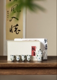 Bộ bình trà 4 ly sứ hoa trà vẽ tay hộp gỗ