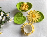 Set lót ly len đan móc handmade - hoa cúc