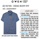 Áo Sơ Mi Nam Tay Ngắn Owen AB230698NT Màu kẻ caro xanh vàng trắng dáng suông tà bằng có túi chất liệu sợi tre