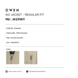 Áo Khoác Jacket Owen JK231611 Màu be nhạt Dáng Regular Fit cổ bomber Vải Polyester