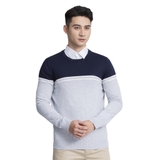 Áo len nam Aristino AWO007W3 Màu Xám 120 kẻ Jacquard, Xanh tím than 31 kẻ Jacquard