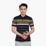 Áo Thun Polo Nam Cổ Bẻ Aristino APS001S2 Màu Xanh Rêu 12 Kẻ Dáng Suông Vừa Vải Cotton Cao Cấp Mềm Mát