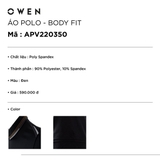 Áo Thun polo Nam Tay Ngắn Có Cổ Owen APV220350 Màu Đen Dáng Body Fit Chất liệu PE Cool
