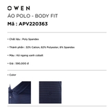 Áo Thun polo Nam Tay Ngắn Có Cổ Owen APV220363 Màu Xanh Navy Dáng Body Fit Vải Polyester